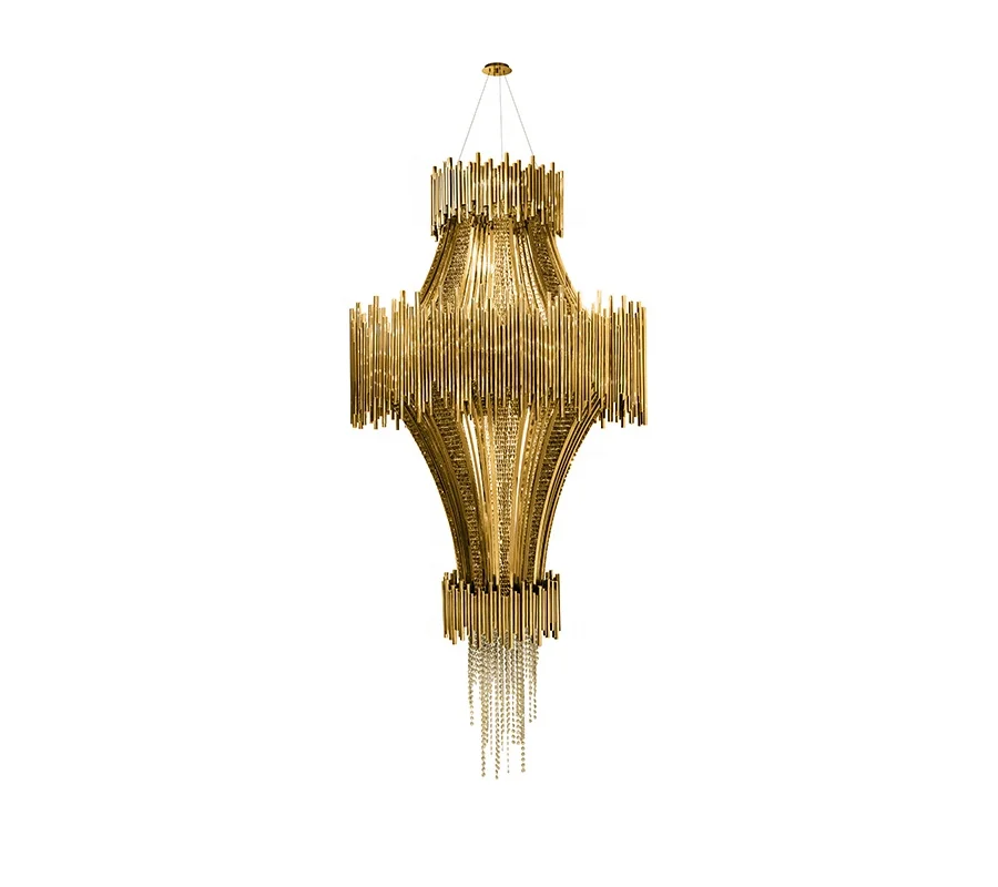 Golden modern creative high-end luxury crystal chandelier unique hotel lobby club lighting  SCALA CHANDELIER wholesale price