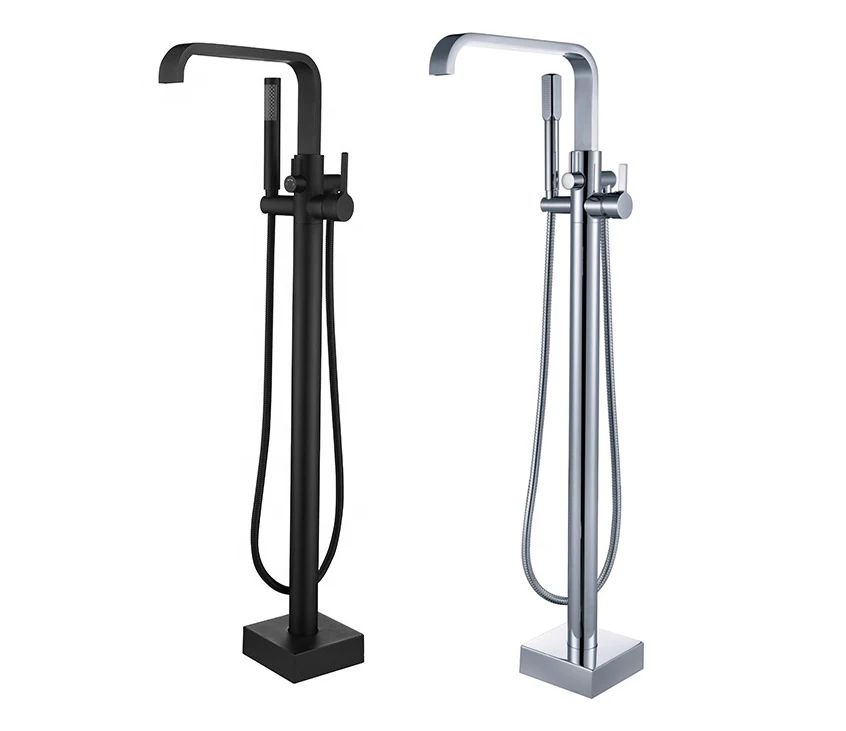 Matt Black Floor Standing Faucet Freestanding Brass Floor Mounted Bath Mixer