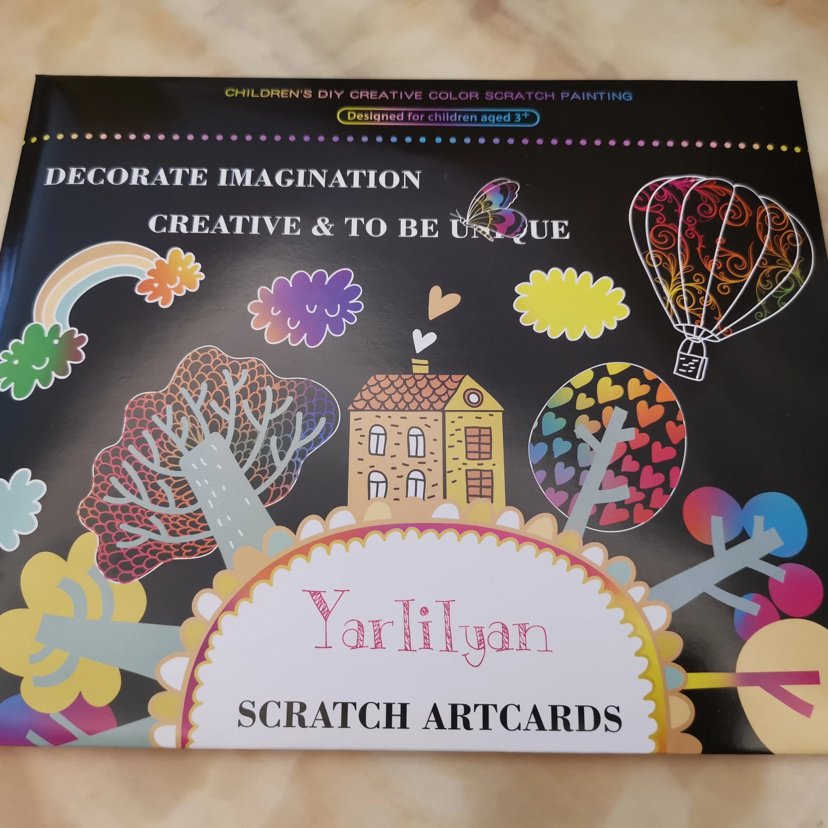 Yarlilyan 9 Pieces Cartoon Scratch Art Set with Wooden Stylus and Brush, Black Scratch Off and Coloring Cards for Kids