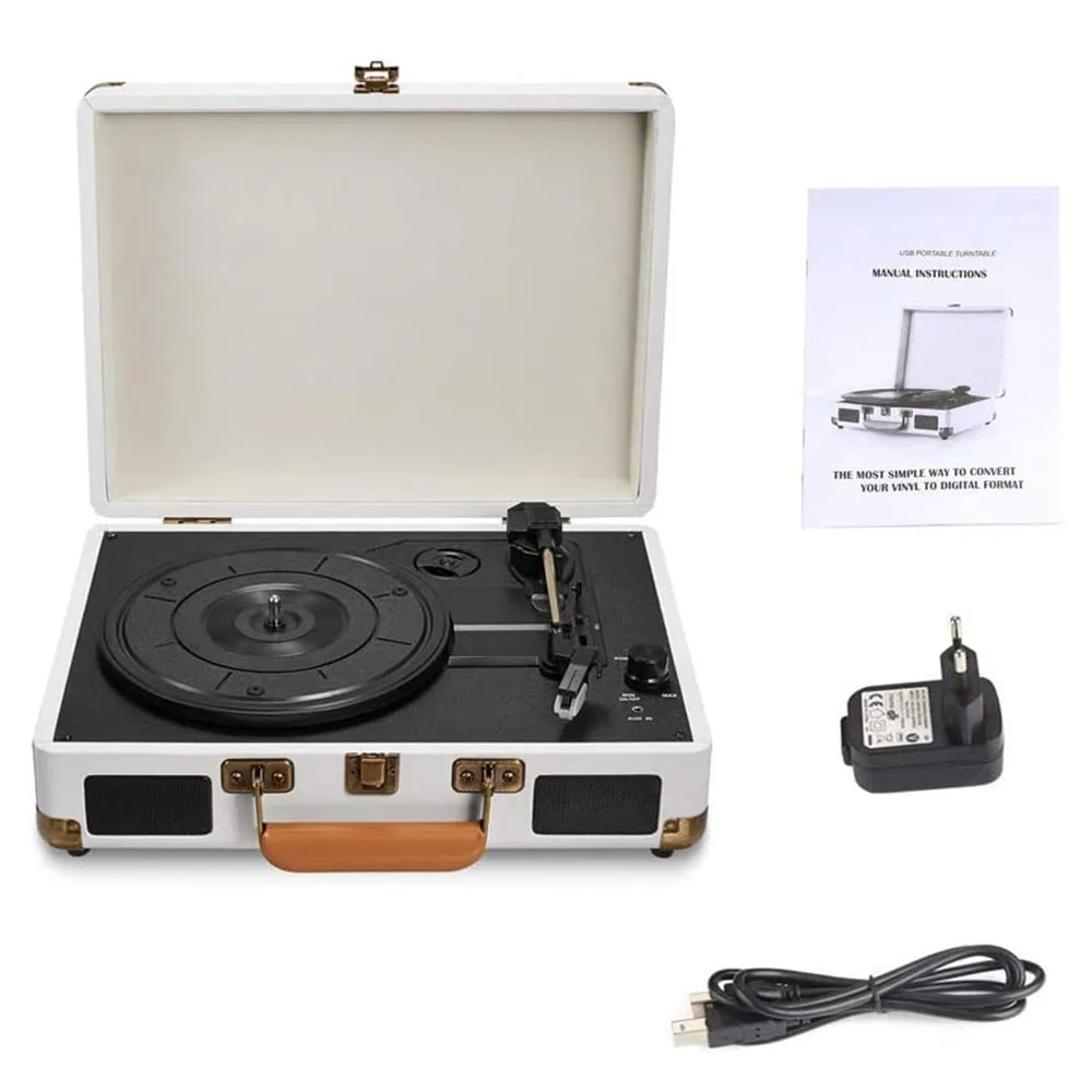 33.3/45/78 RPM Speed Portable Bluetooth Music Player Retro Speakers Vinyl Record Player Gramophone