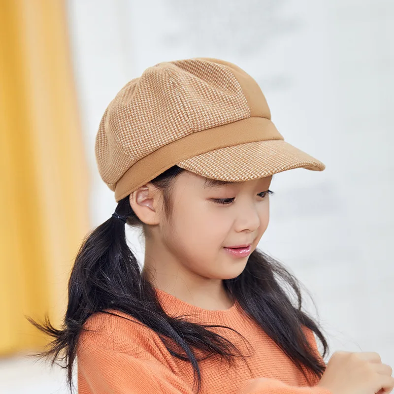 High Quality Wool Blend Contrast Color Peaked Cap for Children Unisex Fashion Outdoor Sun Protection Kids Beret Hat