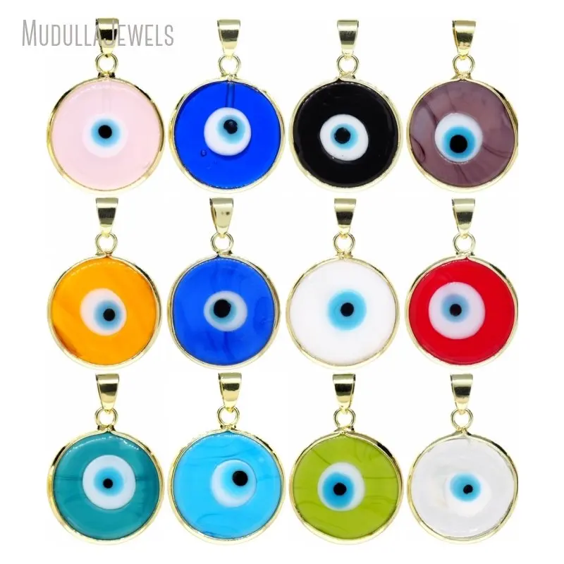 PM46434 Copper Jewelry Multi Color Turkish Eye Round Shape Pendant For Necklace God Plated Minimal Minimalist Gift