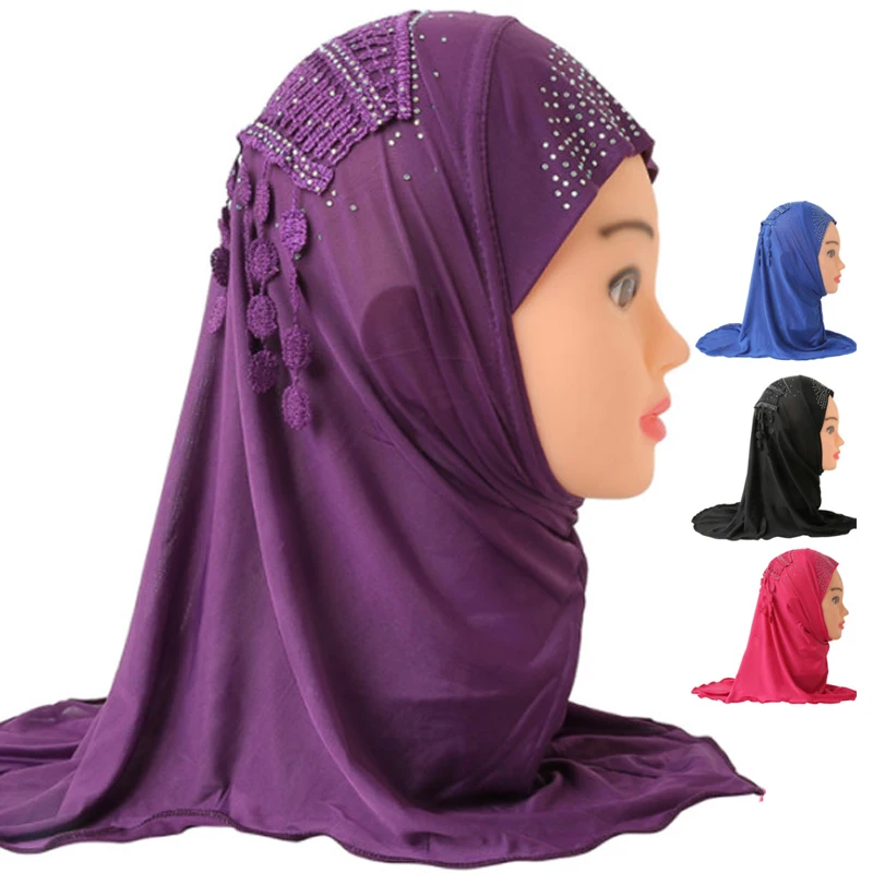 2 To 7 Year Old Hijabs Factory Stock Fabric Cute Little Girl With Lace Hijab  Children Muslim Kids Hijabs