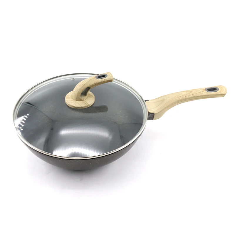 
Gold marble coating cast nonstick pan die casting aluminum wok with lid 