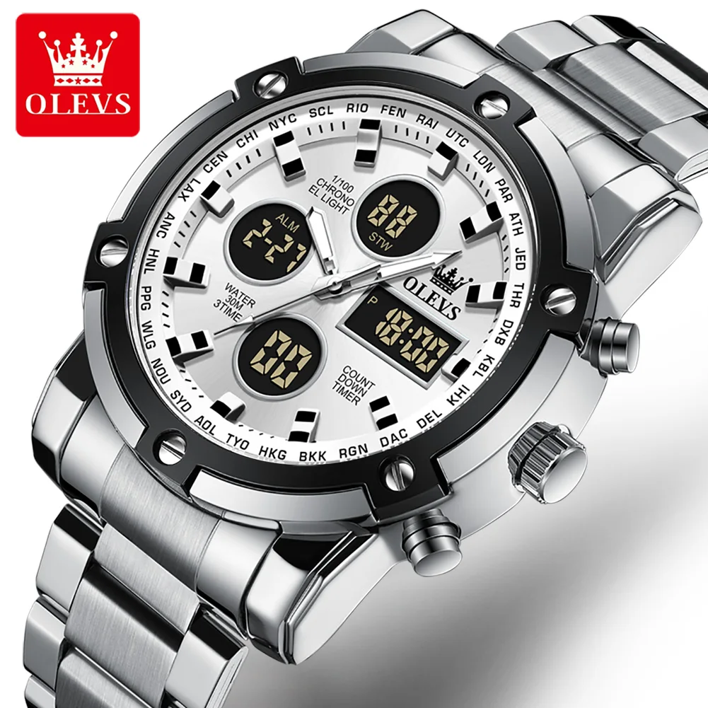 OLEVS 1106 Dual Time Digital Watch For Men Fashion Sport Watches Waterproof Chronograph Electronic Wristwatch