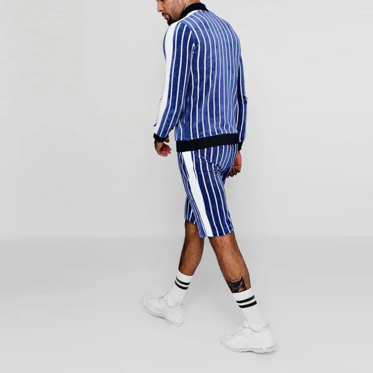 Factory Direct Oem Striped Short Velour Tracksuits Men 2020 Fashion High Quality Custom Design Oversize Running Suit