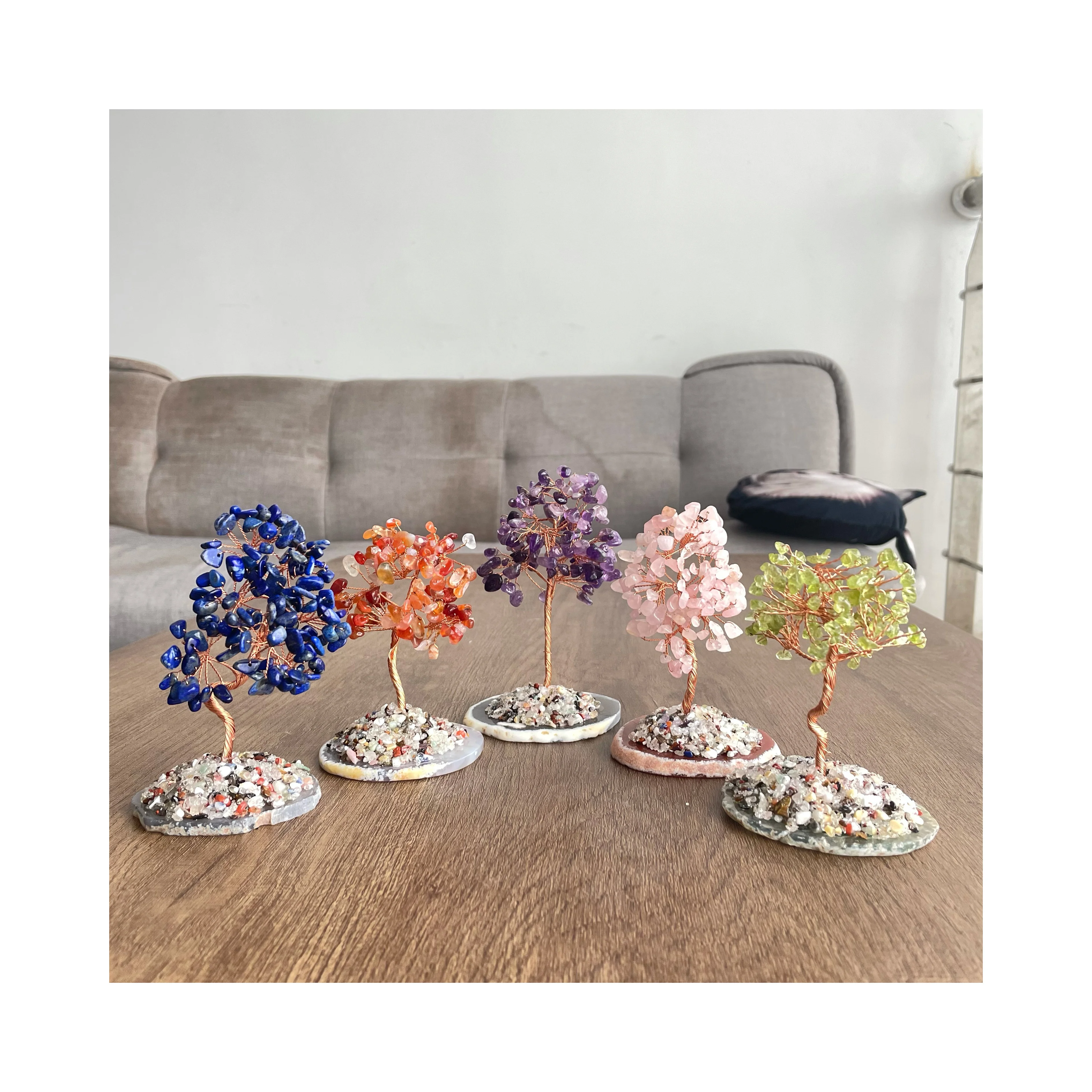 Fengshui Natural Gem Crystals Healing Stones Hand Made Lucky Crystal Tree For Christmas Decoration