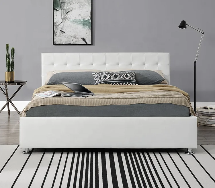 Willsoon  Indoor Furniture Morden Black faux PU leather upholstered bed with storage lit deux places