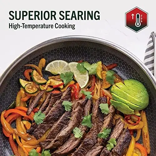 HexClad Hybrid Nonstick 6-Piece Fry Pan Set with Tempered Glass Lids Stay-Cool Handles Dishwasher and Oven Safe Induction Ready