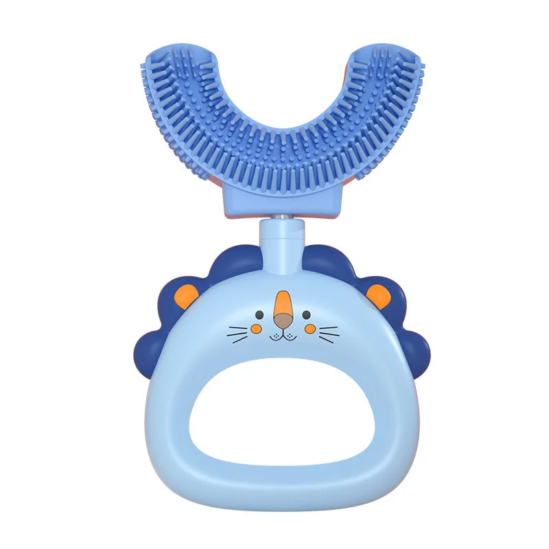 Cartoon cute design manual baby  kids u shape rotating toothbrush with toothbrush storage box