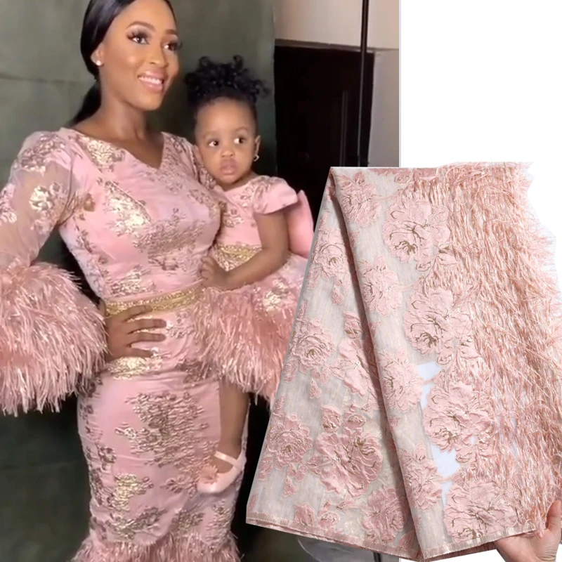 Материал из жаккардового кружева для женщин, африканская французская кружевная ткань, высококачественные перьевые кружева с тиснением, нигерийская ткань 2275