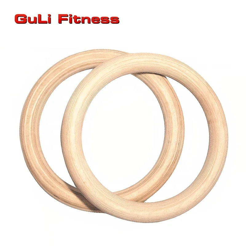 Guli Fitness Wooden Gymnastic Rings with Adjustable Cam Buckle Straps Pull Up Exercise Rings for Home Gym Body Workout