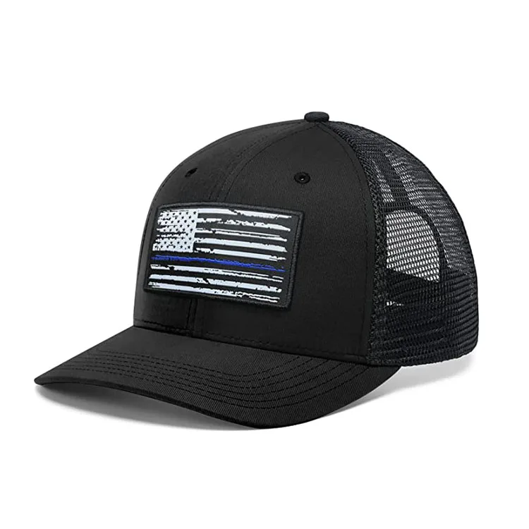 2022 Wholesale Custom 6 Panel USA Flag Trucker Cap Woven Patch Trucker Hat Twill Mesh Snap Back Hats Caps