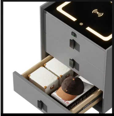 Low price smart storage cabinet intelligent drawer 4 footstools multi functional beside table with wireless charging and speaker