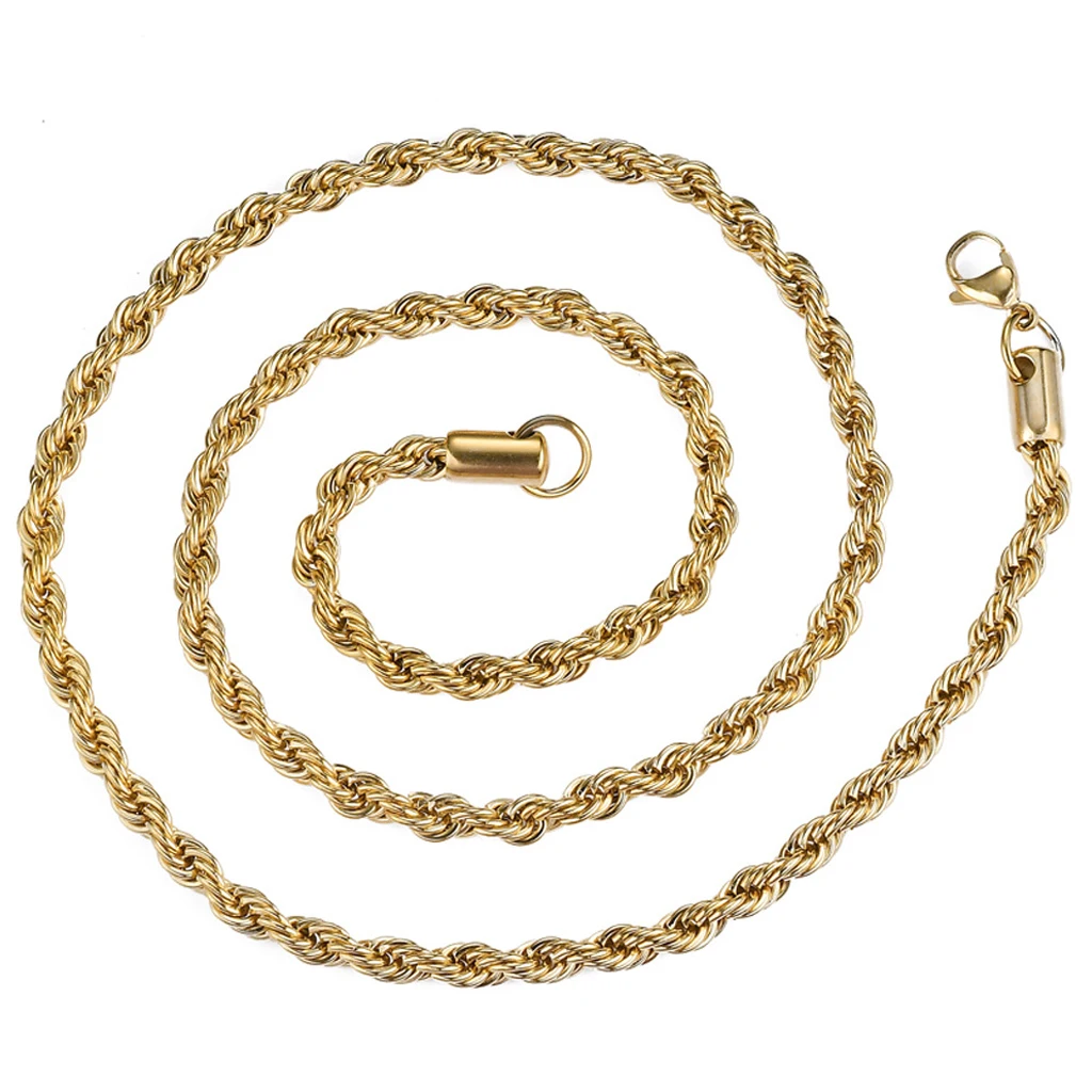 Tarnish Free Hip Hop 18K PVD Gold Plated Men Rope Chains Fine Jewelry Necklace 3mm Silver Black Rose Gold Stainless Steel Chain