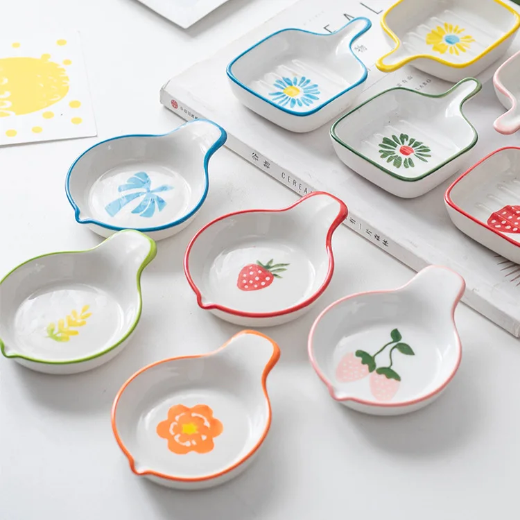 Japanese mini Creative dipping saucer plate Bakewares Microwave Grill Baking Pans Ceramic dip Dish with Handle