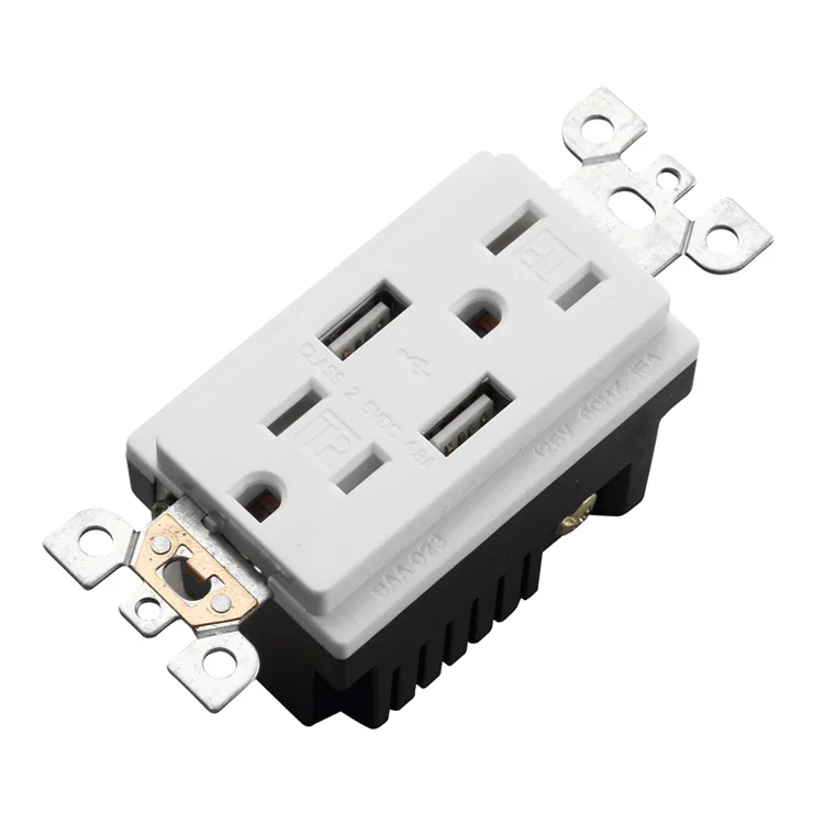 US Canada Wall outlet 15A 125V duplex TR receptacle 5V 2.1A Dual USB Charging Ports wall socket for mobile phone & PAD charging