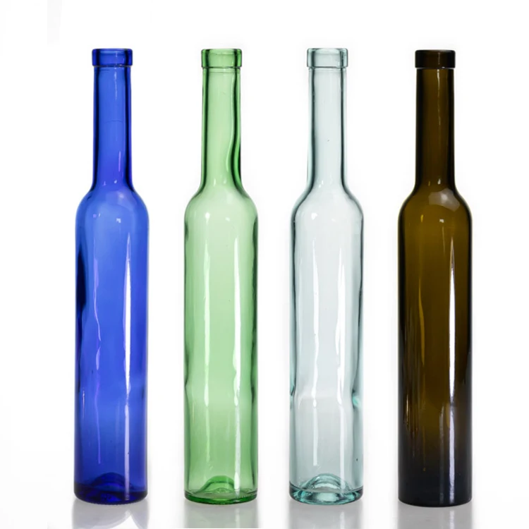 Unique  Long Neck Blue Wine Glass Bottle 380ml  Ice Wine Bottle For Beverage