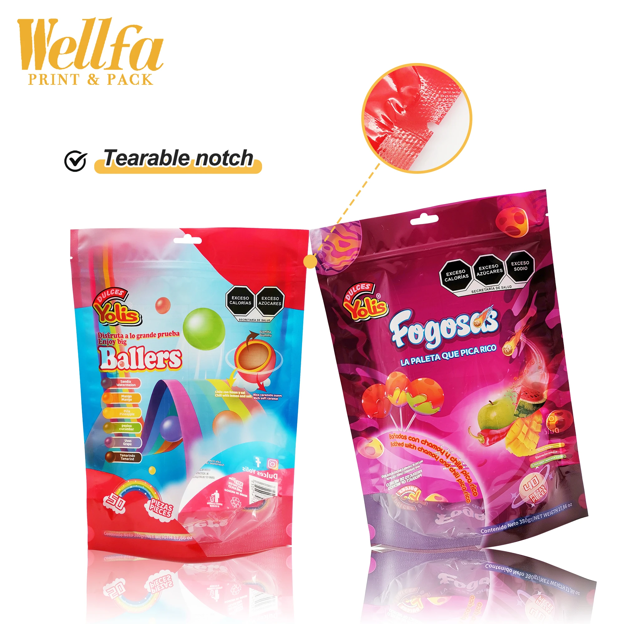 Custom Design Edible Child Smell Proof Zipper Stand Up Pouch Colorful Sweets Gummy Candy Lollipops Packaging Mylar bags