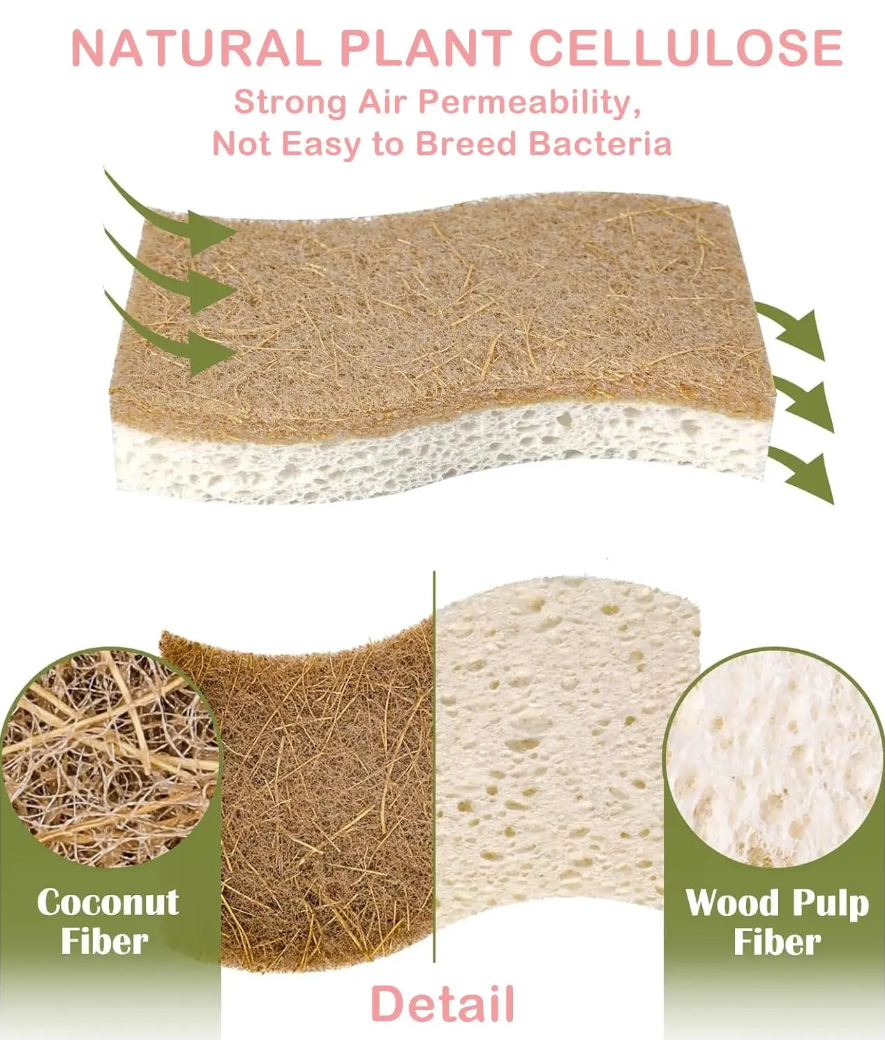 Wholesale  Biodegradable Natural Kitchen Sponge Compostable Cellulose and Coconut Walnut Scrubber Eco Friendly
