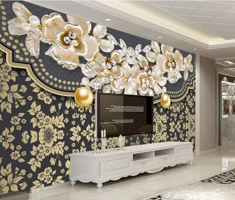 Royal luxury mural wallpaper 3d european jewelry flower wallpaper home decoration