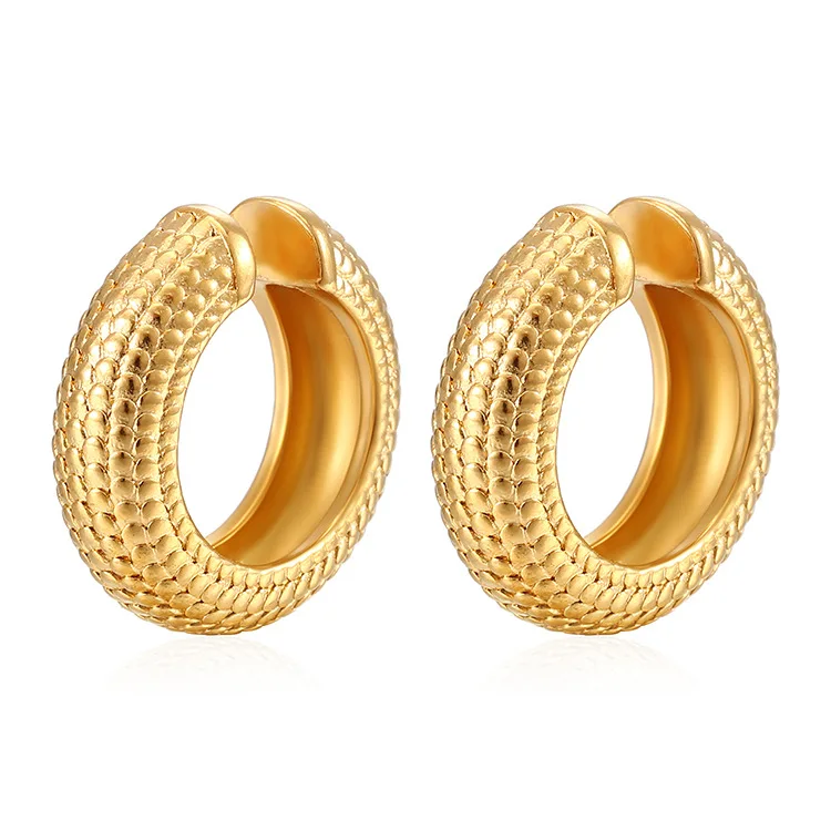 French Half Circle Earrings 18K Gold Plated Stainless Steel Jewelry Gold Color Hollow Tube Ear Clip Hip Hop Punk Single Earrings