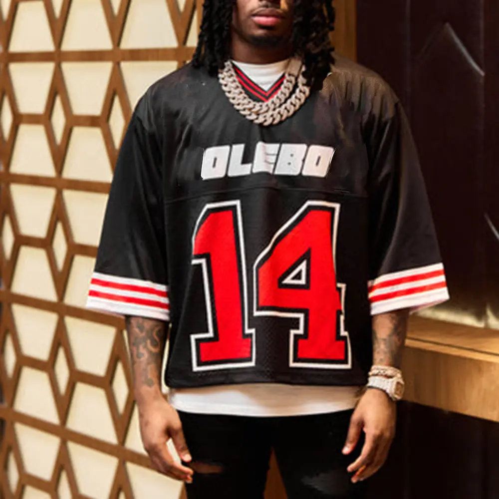 Custom Retro Cotton Blend Sportswear Mesh Oversized Letter Print Soccer Tee Basketball Football T-Shirts Jersey