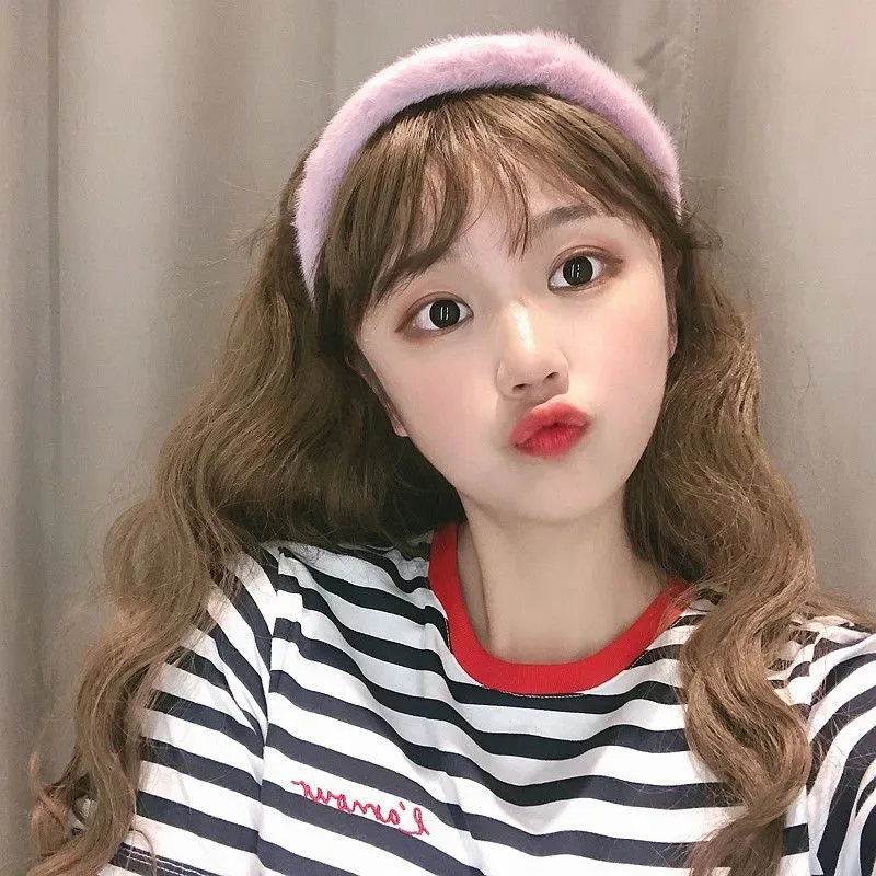 Korean New Fashion Women Warm Hair Accessories Solid Color Thick Winter Furry Headbands Wholesale Fur Headband for Girls