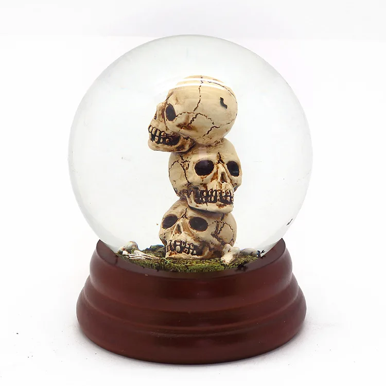Low Price Custom Snow Globe 90mm Halloween Crafts Gift Resin Glass Crystal Ball Snowflake Horror