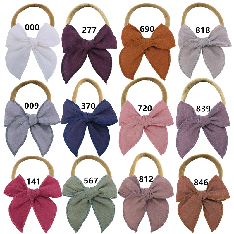 Small Fable Bow with Nylon Headband Hairbands for Toddler Baby Girls Linen Bow Headbands Newborn Kids Hair Bands Accessories