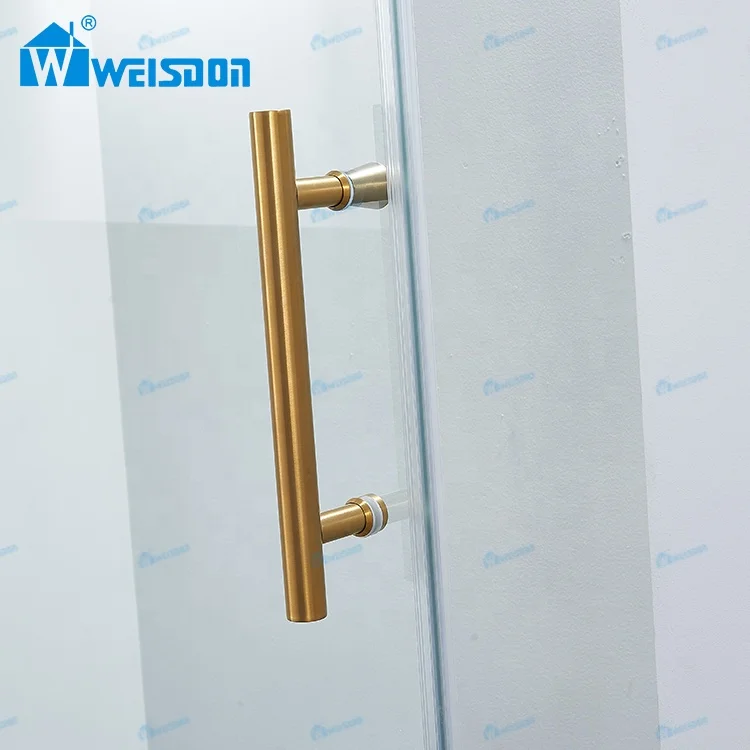 Weisdon New Design Stainless Steel Gold Shower Room Single Sliding Frameless Tempered Glass Shower Door