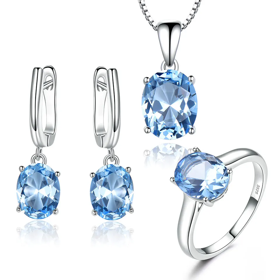 Exquisite high end blue zircon 925 sterling silver fashion costume jewelry set