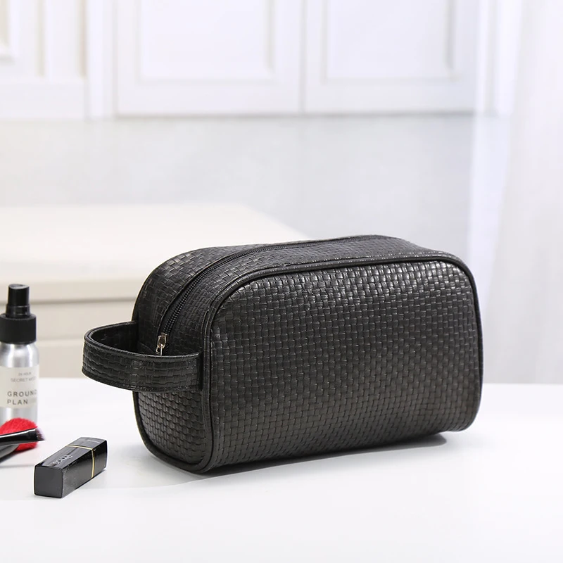 Makeup Bag Hot Sale Black Custom Logo Toiletry travel cosmetic bags for men High Quality Leather Wash Bag