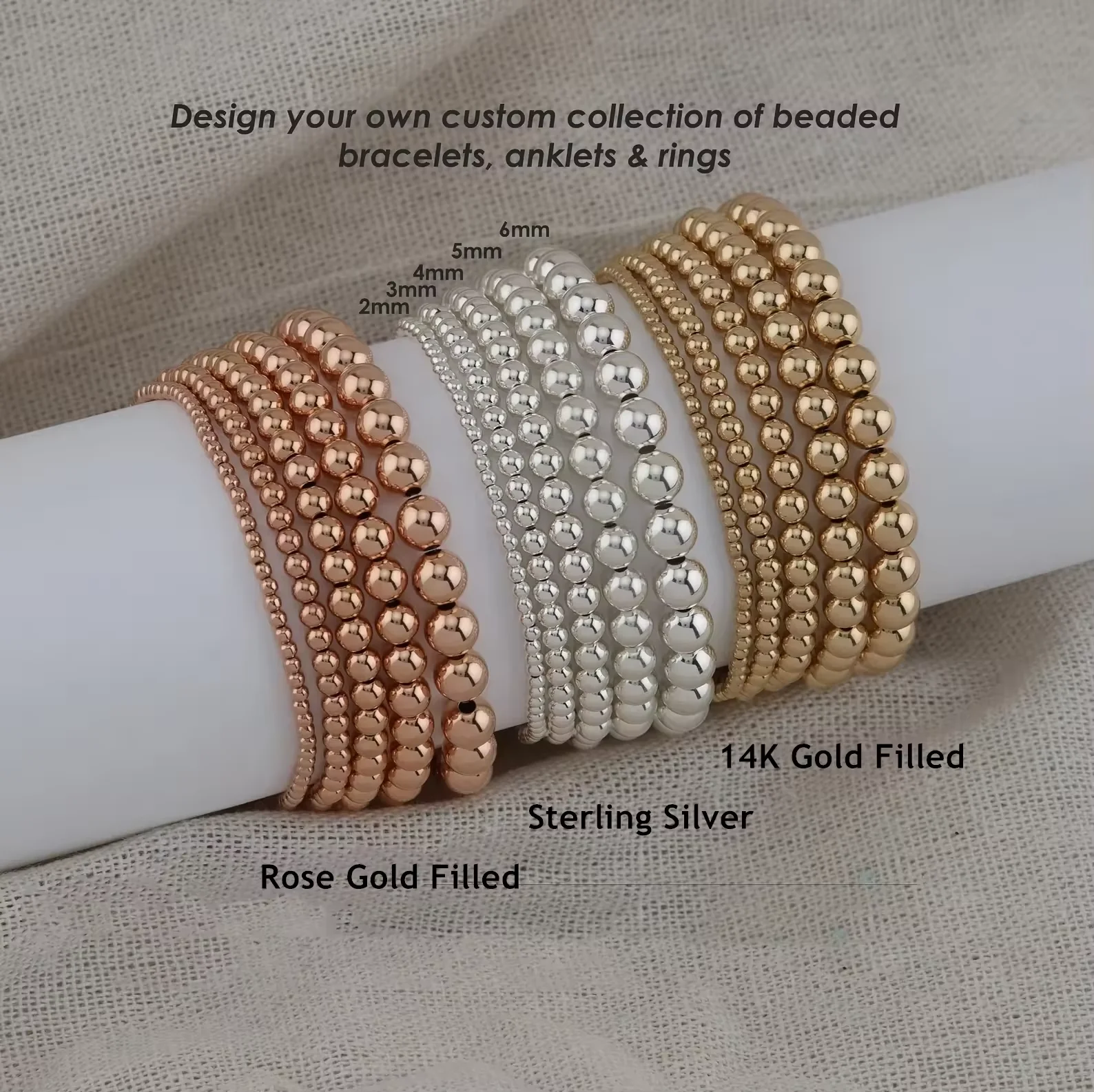 Ювелирные изделия из чистого золота 14 карат браслет бисера стерлингового серебра 925 браслеты для изготовления украшений розового