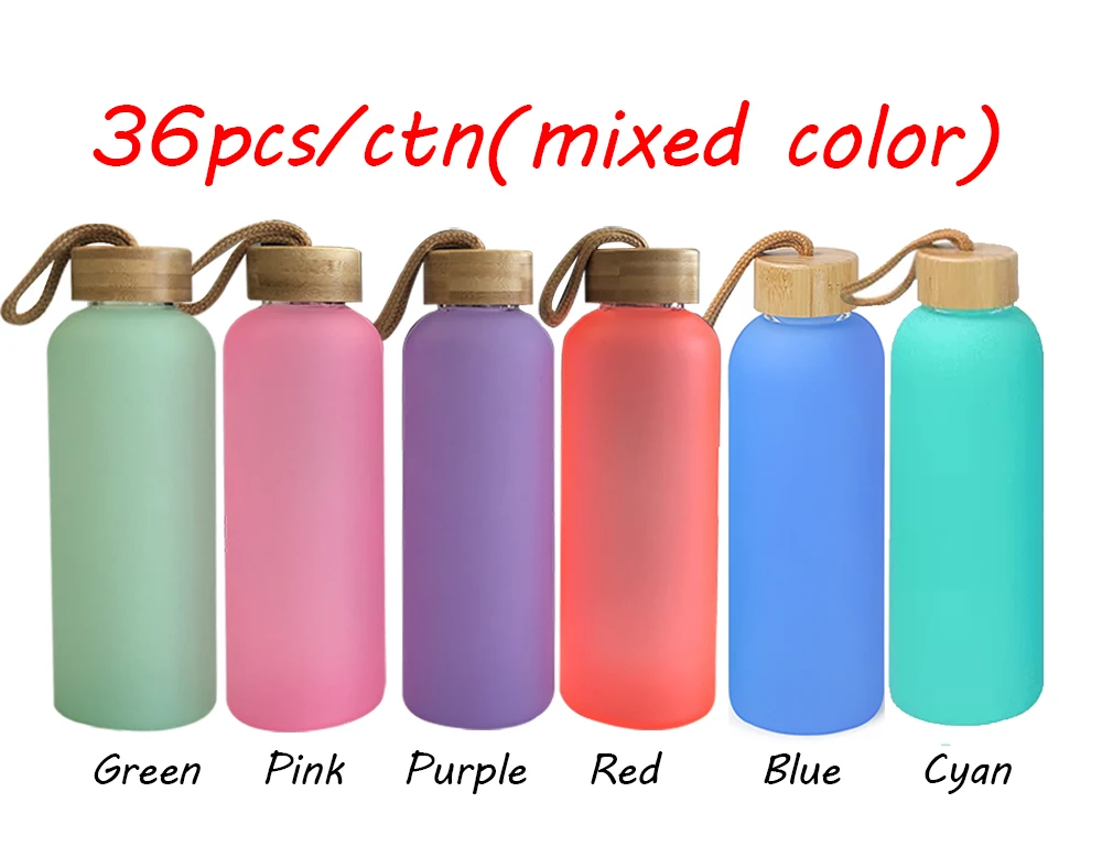 Hot Sale sublimation blanks 20oz mixed color coffee soda shaped beer Sublimation Glass WATER BOTTLE with bamboo  lid top