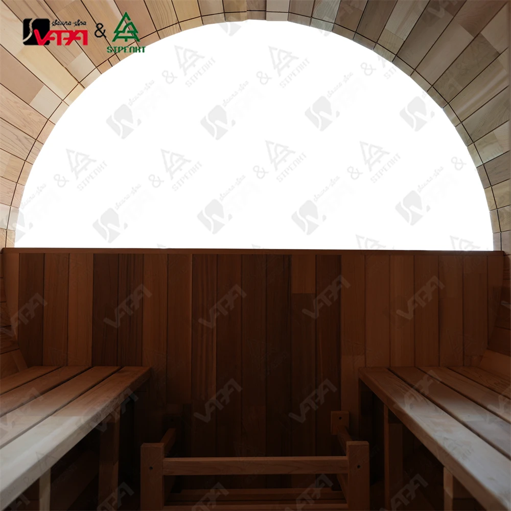 Vapasauna manufacturer outdoor barrel sauna  with porch and top window for 4 people red cedar saunas for sale