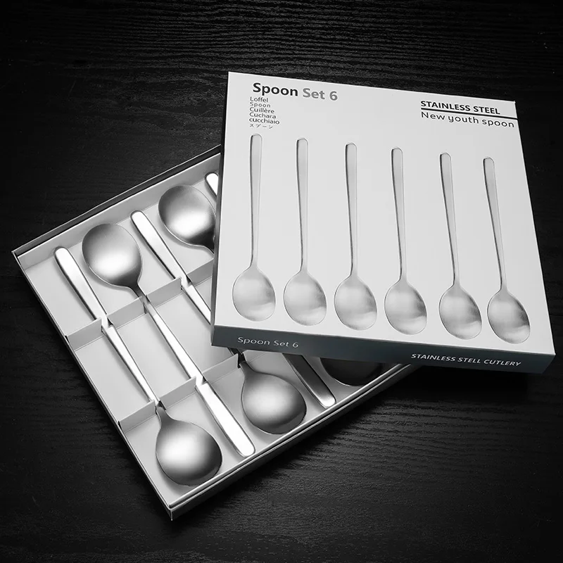 Stainless steel dinner silver spoon 6pcs set in cutlery sendok Korean spoon set