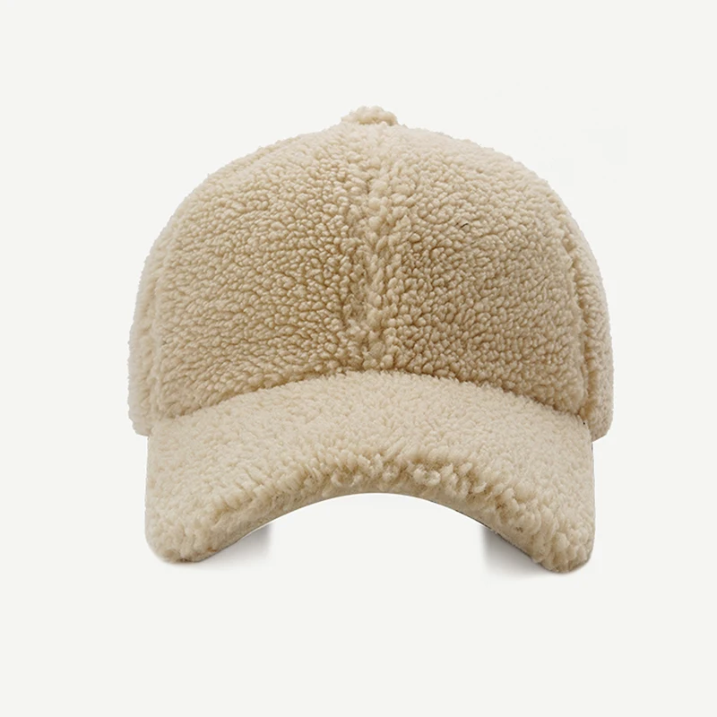 Pure color lamb cashmere 6 panel wool cap winter warm custom logo baseball cap For women warm plus velvet casquette
