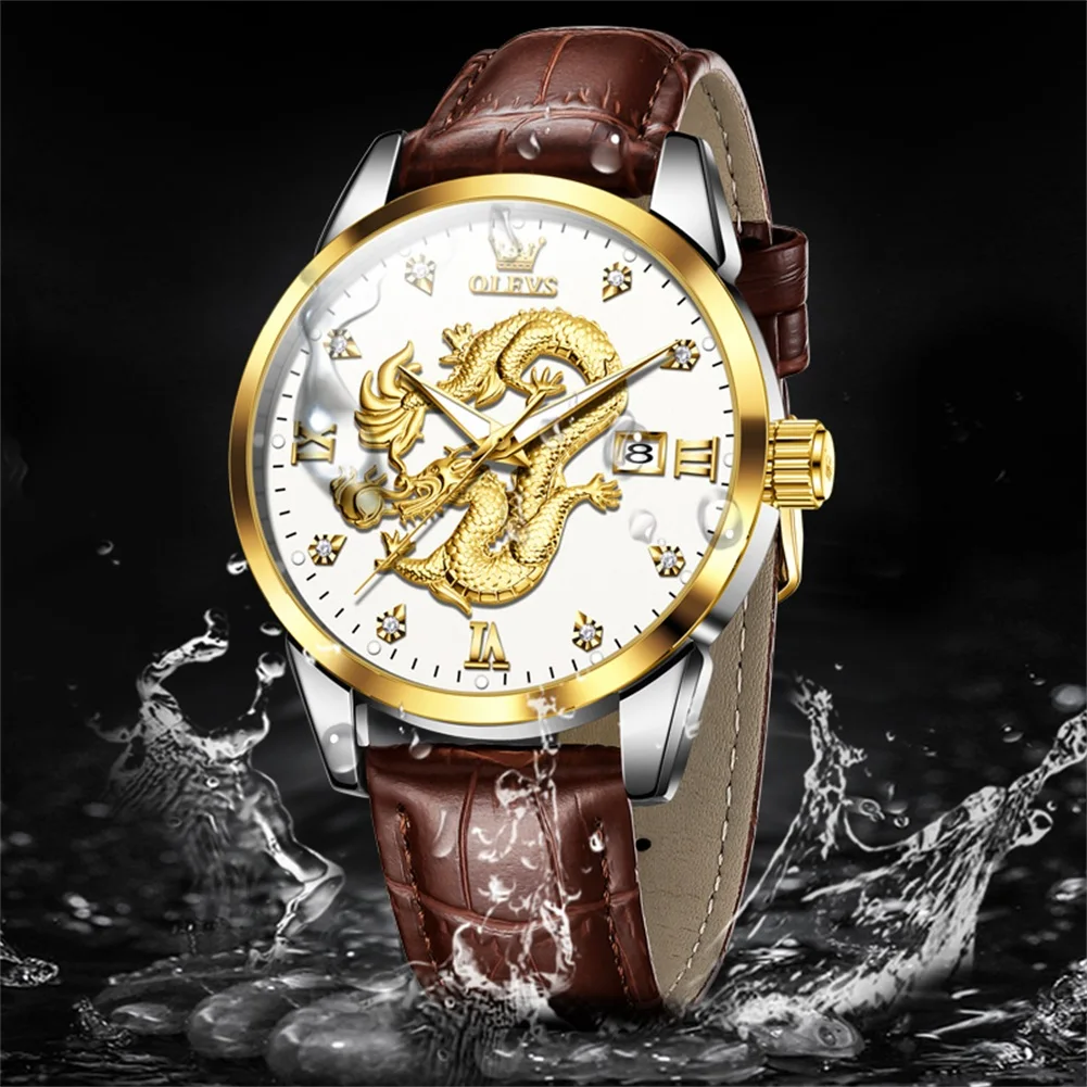 OLEVS 3619 OEM Reloj De Dragon Real 3D Custom Water Resistant Draken Horloge Gold Dragon Watch Men