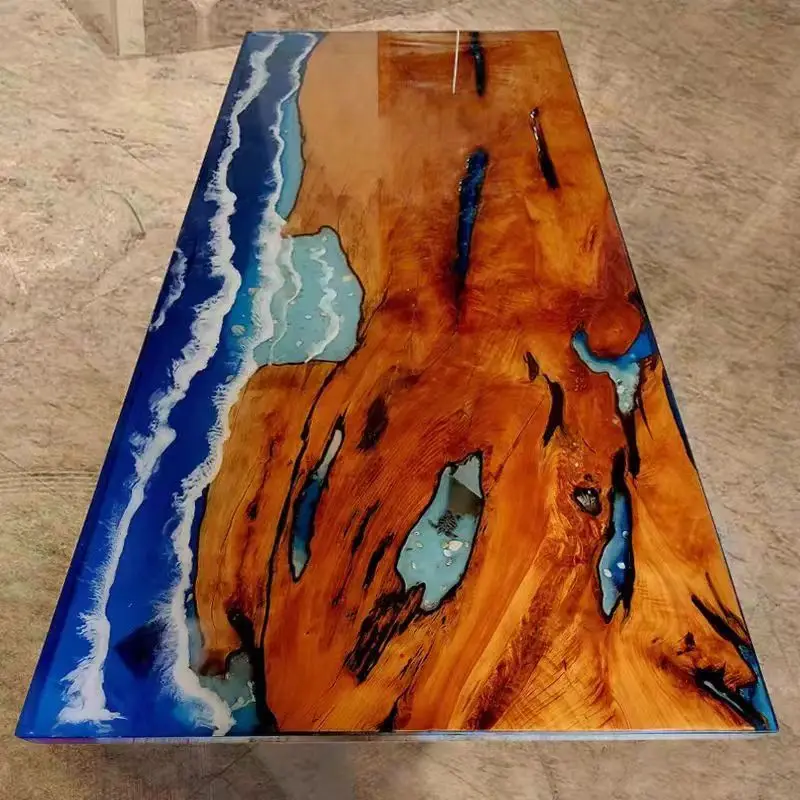 Home Furniture Factory Direct Solid Walnut Wood Restaurant Kitchen River Epoxy Resin Slab Dining Table