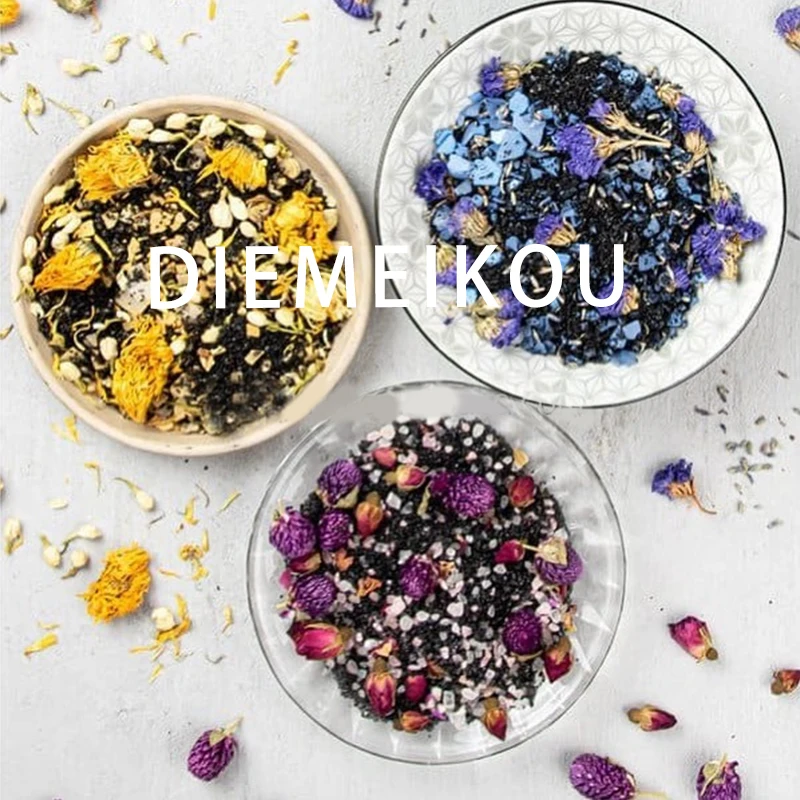 Private Label Herbal Bulk Large Bath Salts Himalayan Salt Lavender Jasmine Rose Bath Soak Bath Salts with Flowers