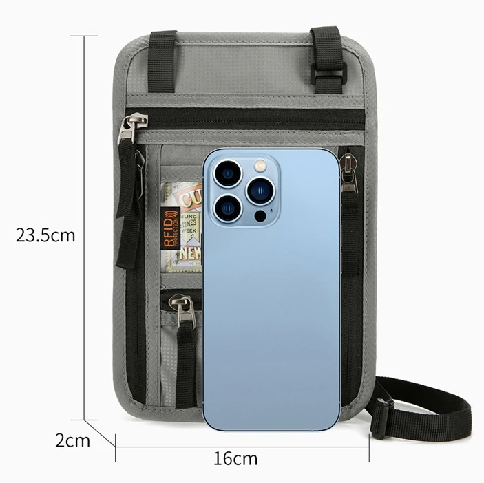 Wholesale Promotional Travel Pouch Family Passport Holder Nylon Travel Passport ID Card Name RFID Neck Wallet With Lanyard