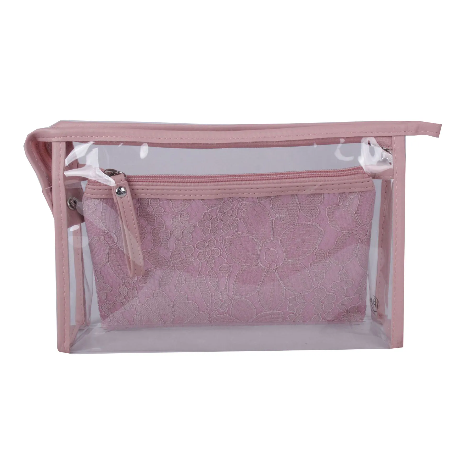 Wholesale Pink Floral Cosmetic Bag Portable High Quality Makeup Bag Set Waterproof Clear PVC Travel Toiletry Bag