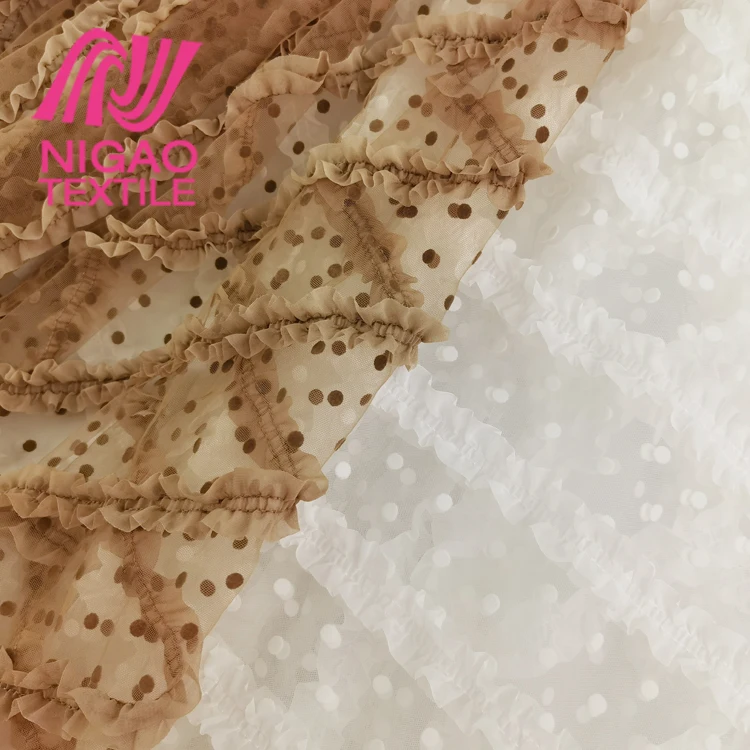 Fancy design embroidery tulle fabric Lovely pattern Flocked voile lace fabric for girls dress