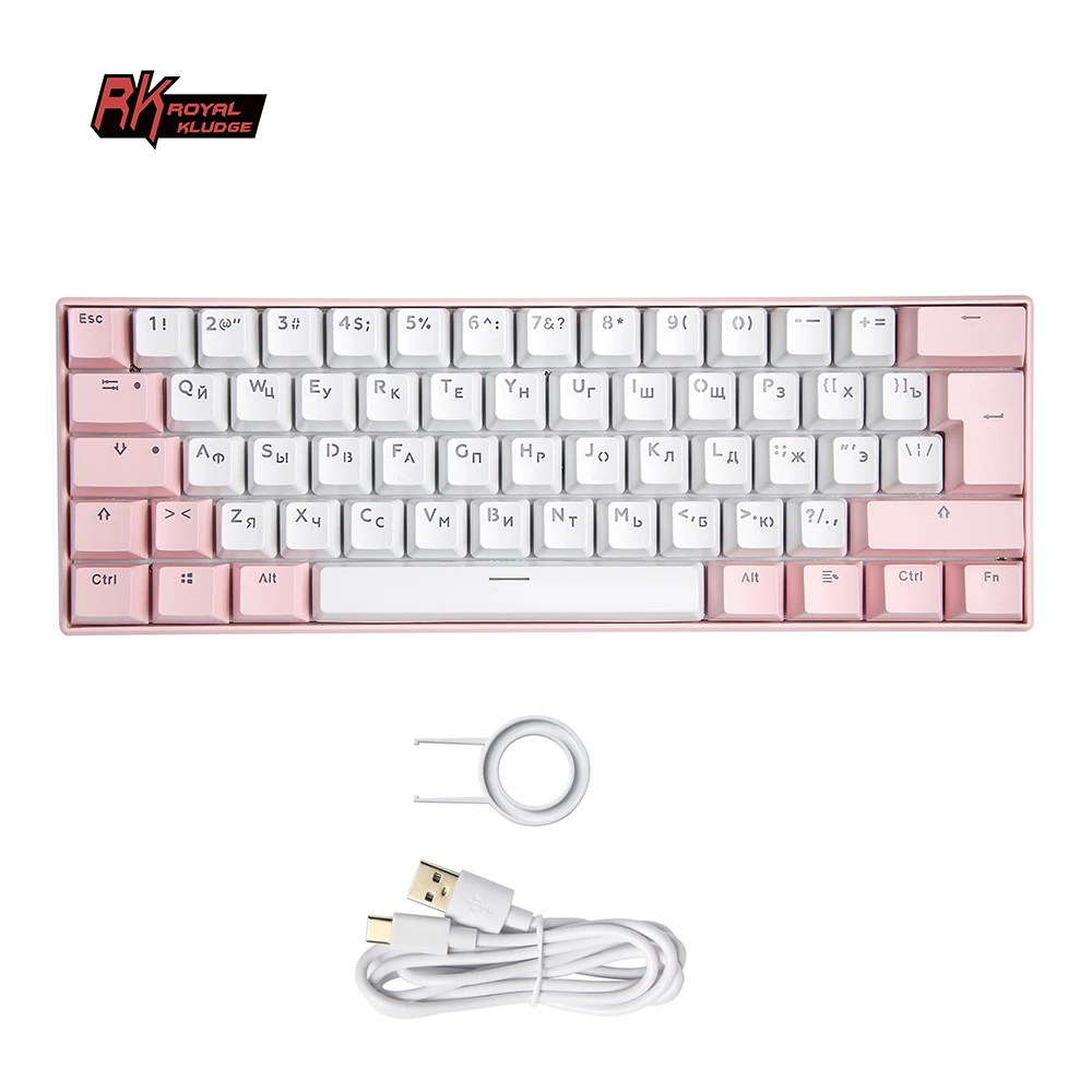 Custom doubleshot keycaps russian language mechanical keyboard with pink/blue keyboard cover 61 keys computer gaming keyboard