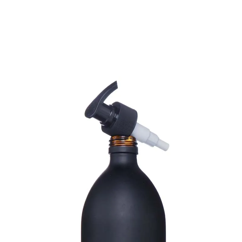 8oz 16oz 500ml Lotion Round Matte Black  Shampoo Glass Bottle with Liquid Soap Dispenser Stainless Steel Pump