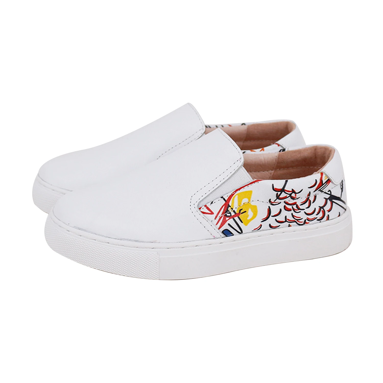 CHOOZII Customized Kids Casual Shoes Children Slip On Graffiti Style Genuine Leather Unisex Flat Sneakers
