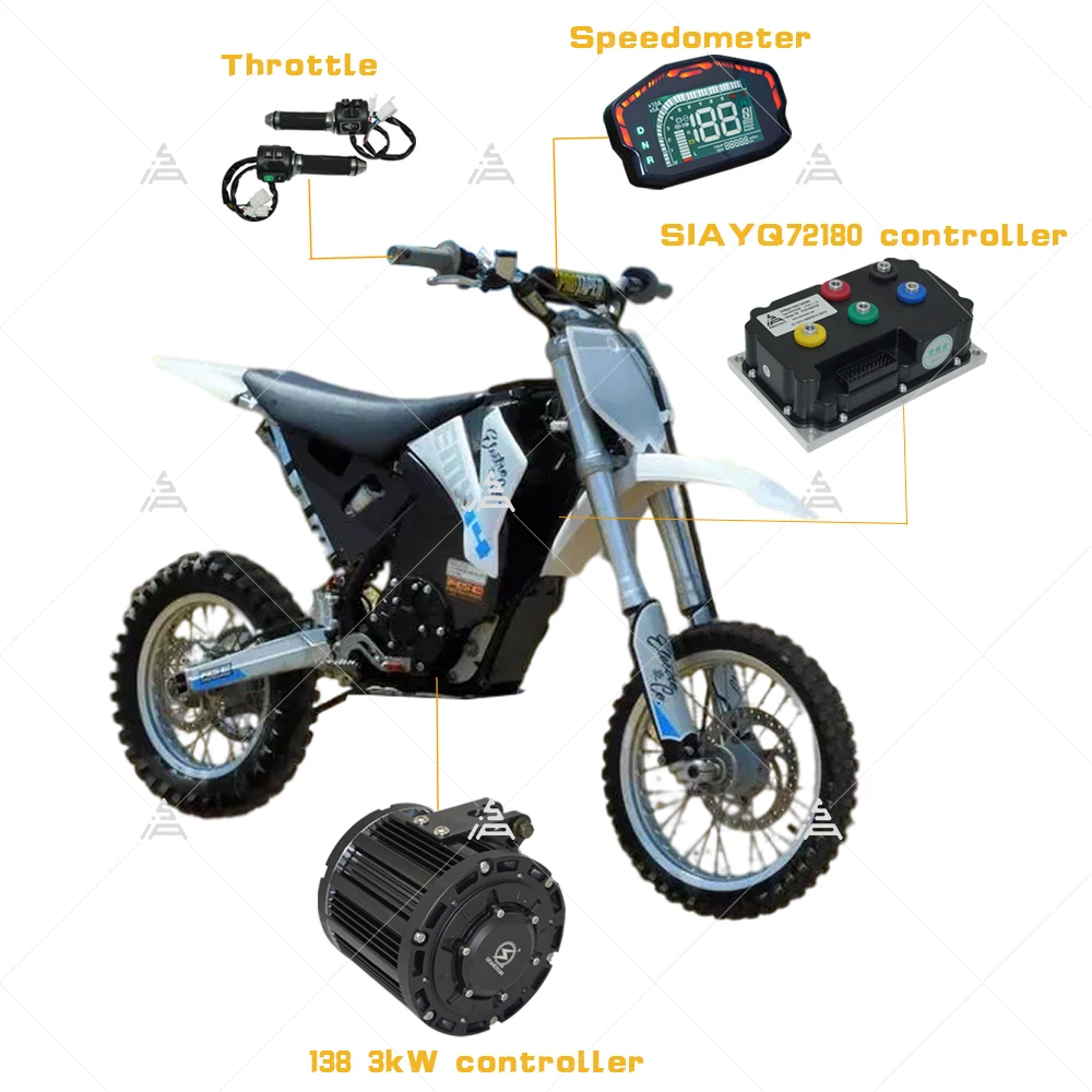 QSMOTOR 138 3000W V1 70H 72V 100KPH Mid drive Motor conversion kit with SIAYQ72180 Controller