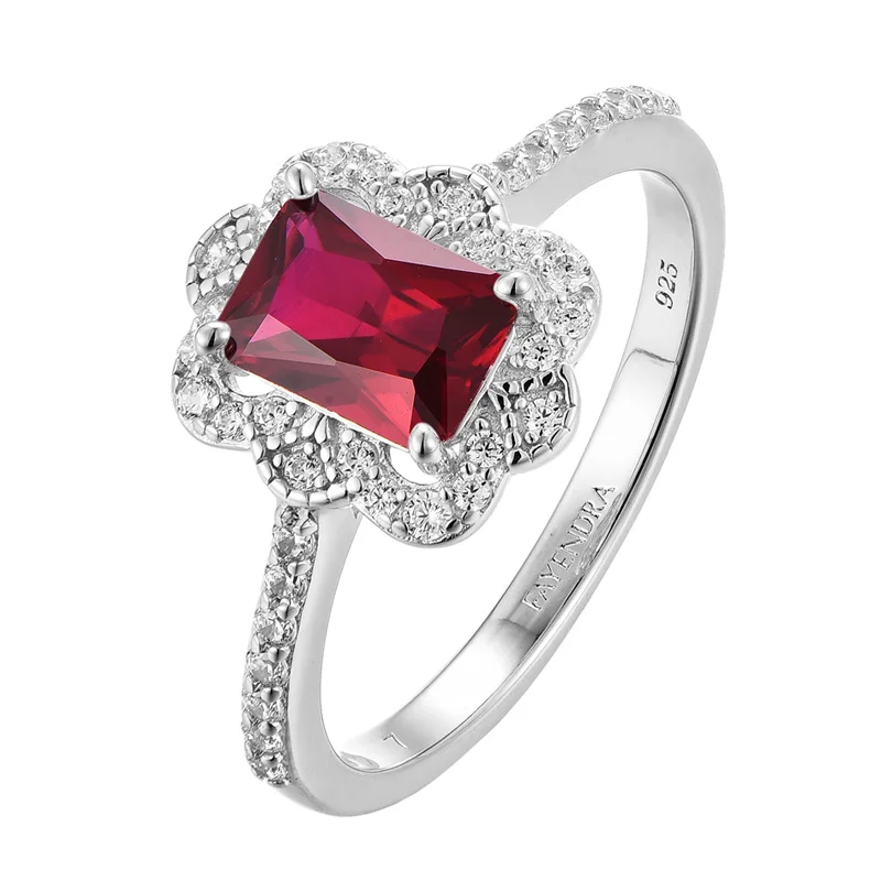 Fashion 925 Sterling Silver Jewelry emerald cut rings Ruby Ruby Engagement Rings for Women
