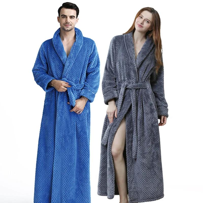 Men Epvca Long Warm Dobbstainless Steelplush Bathrobe Winter Thick Flannel Thermal Bathrobe Microfiber Luxury Bathrobe Women